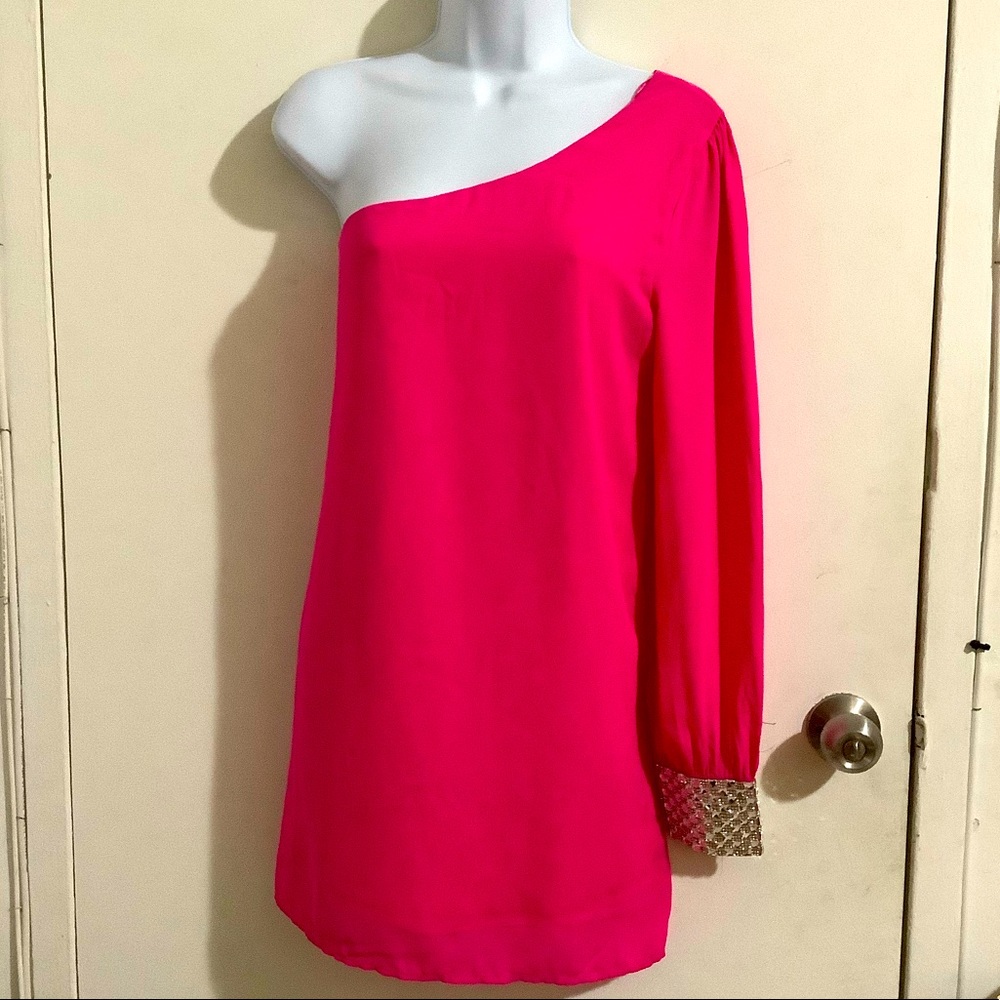 Women one sleeve dress with gems